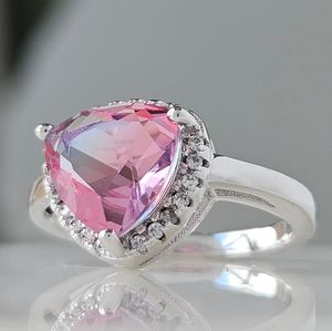 Pink Purple tourmaline ombre stone ring, 925 Sterling Silver Charmed Aroma